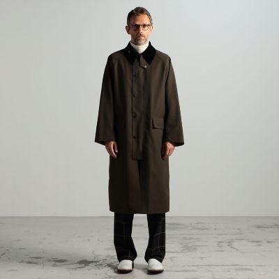 【別注】Ｂａｒｂｏｕｒ×ＴＯＭＯＲＲＯＷＬＡＮＤ　　ＯＶＥＲＳＩＺＥＤ　ＢＵＲＧＨＬＥＹ　ウールコットンツイル　ロングコート
