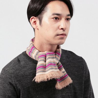 カシミヤ　ミドルゲージ　ミニボーダーマフラー