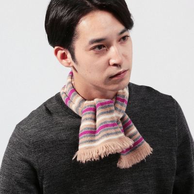 カシミヤ　ミドルゲージ　ミニボーダーマフラー