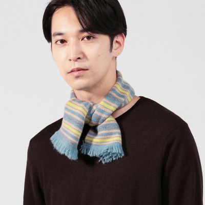カシミヤ　ミドルゲージ　ミニボーダーマフラー