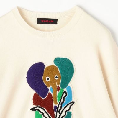 ＣＡＢａＮ　コットンカシミヤ　Ｅｌｅｐｈａｎｔエンブロイダリークルーネックプルオーバー