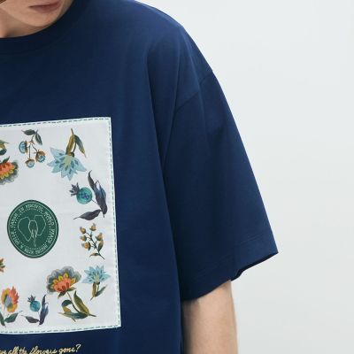 CABaN スビンコットン フラワーサークルプリントTシャツ