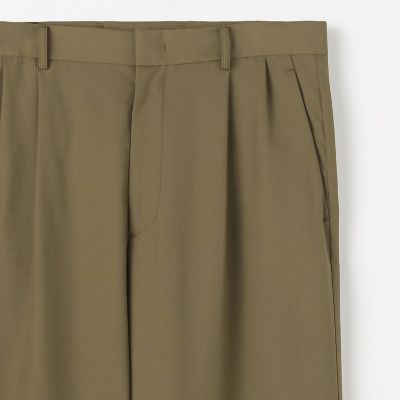 最終【ほぼ未使用】CABaN コットンウール ベルテッドタックパンツ ベージュ CABaN ウールギャバジン 1タックテーパードパンツ