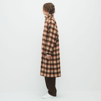 【UNITED ARROWS】ウール　アルパカ　モヘヤ　シャギーチェックコート CABaN モヘヤシャギーチェック スタンドカラーコート