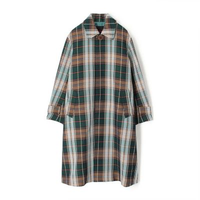 美品✨ A.P.C. ステンカラーコート M 伊製高級生地 ブラウン チェック ポリエステル ビッグチェックジャカード ステンカラーコート | CABaN
