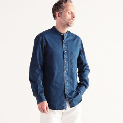 インディゴツイル バンドカラーシャツ CANCLINI