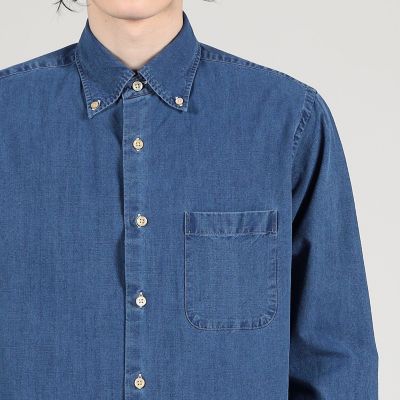 コットンデニム　ボタンダウンシャツ