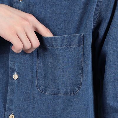 コットンデニム　ボタンダウンシャツ