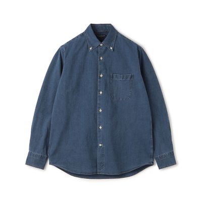 コットンデニム　ボタンダウンシャツ