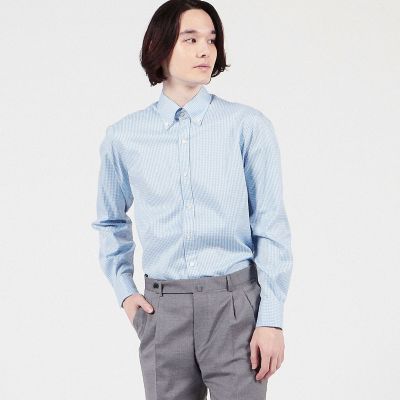 １００／２スーピマコットン　ギンガムチェック　ボタンダウンシャツ