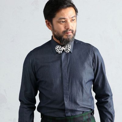 １４０／２インディゴツイル　レギュラーカラー　ドレスシャツ
