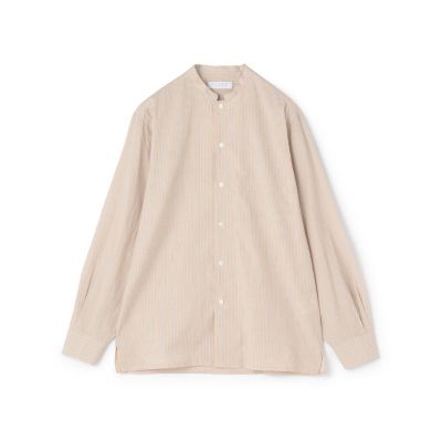 コットンシルク　バンドカラー　ロングスリーブシャツ