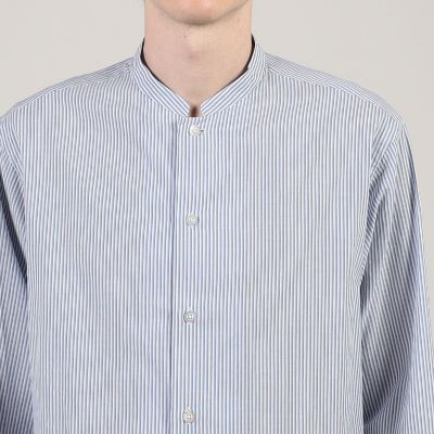 コットンシルク　バンドカラー　ロングスリーブシャツ
