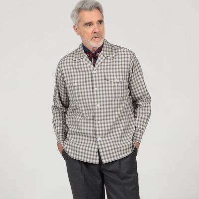 送料無料】コットンオンブレーチェック ダブルポケットオープンカラー