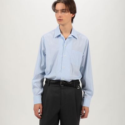 コットンストライプ オープンカラー ロングスリーブシャツ