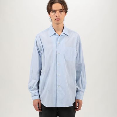 コットンストライプ オープンカラー ロングスリーブシャツ