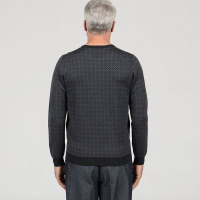 ウールシルクカシミヤ ジオメトリック柄 クルーネックプル
