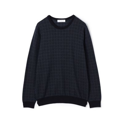 ウールシルクカシミヤ ジオメトリック柄 クルーネックプル