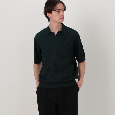 リネンコットンナイロンプレーティング スキッパーニット