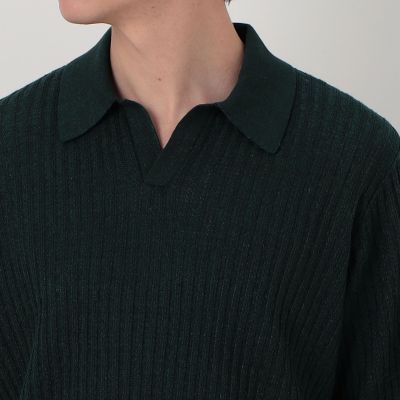 リネンコットンナイロンプレーティング スキッパーニット 