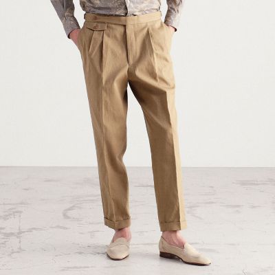 コットンリネンストレッチ 2プリーツグルカスラックス DUCA