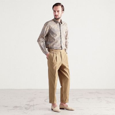 コットンリネンストレッチ 2プリーツグルカスラックス DUCA