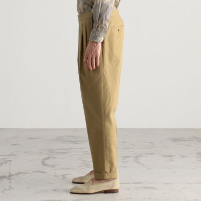 コットンリネンストレッチ 2プリーツグルカスラックス DUCA