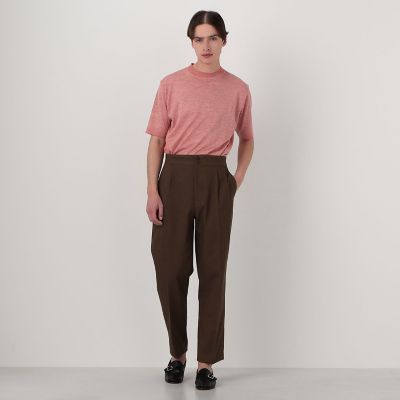 コットンカルゼ バックベルト ペグトップスラックス SOLBIATI
