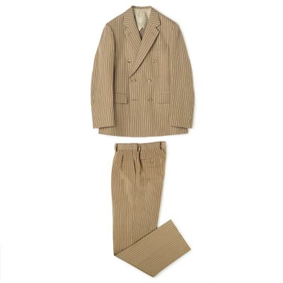 リネンウール　ダブルブレステッド６Ｂスーツ　Ｄｏｒｍｅｕｉｌ　Ｔｕｍｂｌｅｄ　Ｌｉｎｅｎ