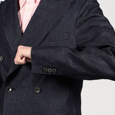 コットンリネンデニム　ダブルブレステッド６Ｂジャケット