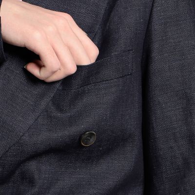コットンリネンデニム　ダブルブレステッド６Ｂジャケット