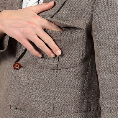 リネン　ヘリンボーン　サファリジャケット