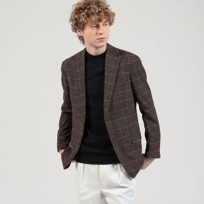 美品　GABO NAPOLI ウールシルク　チェック シングルジャケット Brilla per il gusto（ブリッラ ペル イル グスト）【別注】Gabo