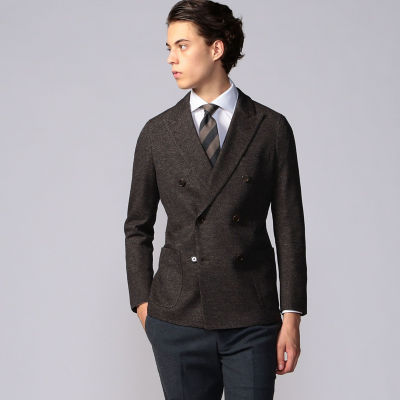 極美品イレブンティ コットンジャージー ダブルジャケット48テーラードジャケット ウールコットンジャージー 6Bダブルブレステッドテーラード