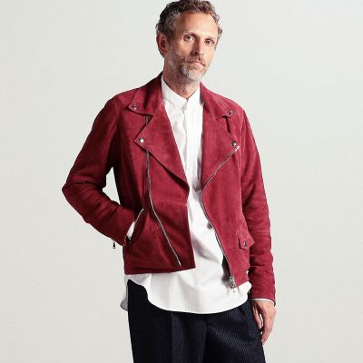 tomorrowland denim カウレザー スエード ダブルライダース セール