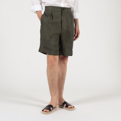 フレンチリネン　バックベルト　ショートパンツ