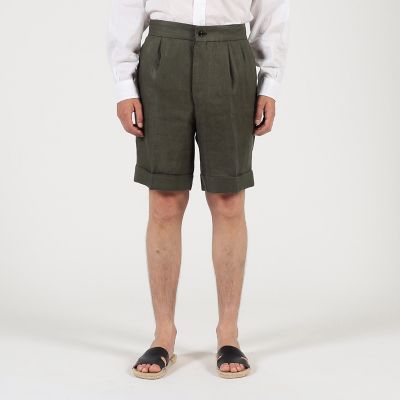 フレンチリネン　バックベルト　ショートパンツ