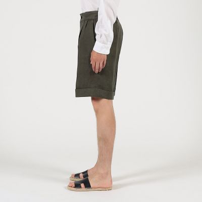 フレンチリネン　バックベルト　ショートパンツ