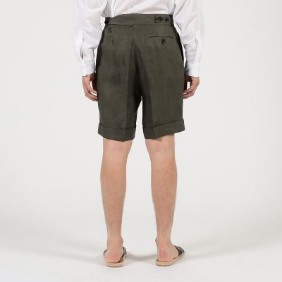 フレンチリネン　バックベルト　ショートパンツ