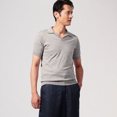 【美品】JOHN SMEDLEY コットン ニット スキッパー ポロシャツ L JOHN SMEDLEY コットン スキッパーニットポロシャツ