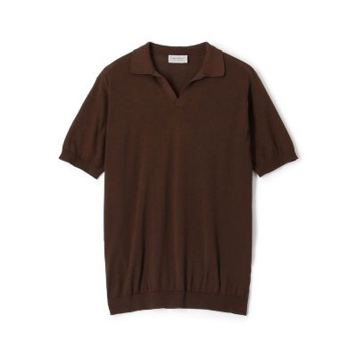 【美品】JOHN SMEDLEY コットン ニット スキッパー ポロシャツ L スキッパーネック半袖コットンニットプルオーバー30G