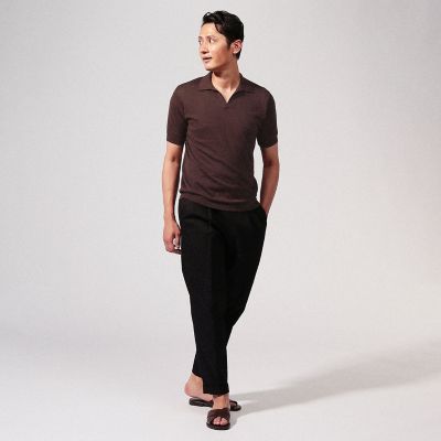 美品 JOHN SMEDLEY ブラック コットン スキッパー ポロシャツ S 美品 JOHN SMEDLEY ブラック コットン スキッパー ポロシャツ S