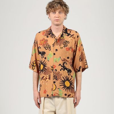 m’s braque レーヨン オープンカラー 半袖シャツ 総柄 別注】m's braque レーヨンオープンカラー ハーフスリーブ