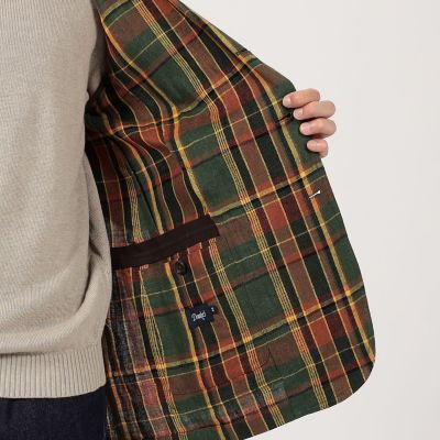 Drake's リネンマドラスチェック シングルブレステッド3B
