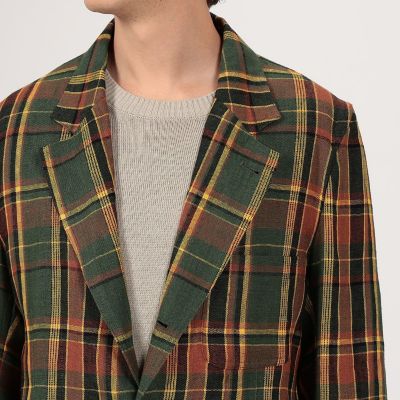 Drake's リネンマドラスチェック シングルブレステッド3B
