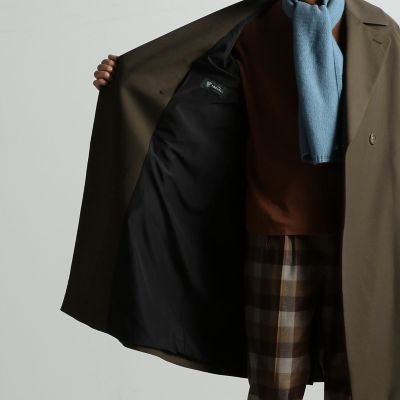 【別注】Ｈｅｖｏ×ＴＯＭＯＲＲＯＷＬＡＮＤ　ＢＲＩＮＤＩＳＩ　ウールコットンツイル　ダブルブレストベルテッドコート