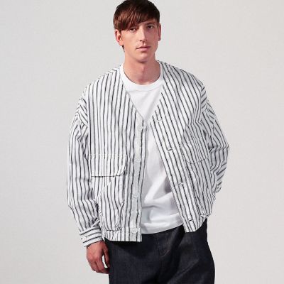 コットングログランストライプ Vネックシャツブルゾン | TOMORROWLAND