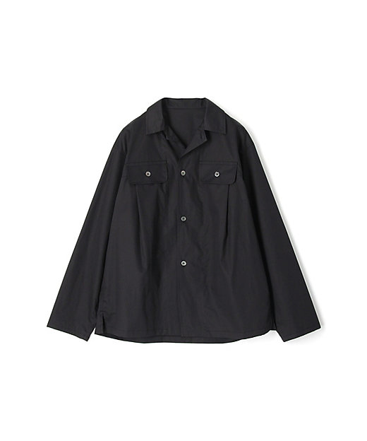 【SALE】コットンポプリン ダブルポケットオープンカラーシャツ 19ブラック トップス