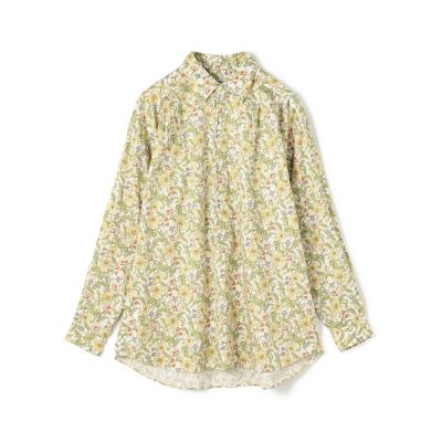 コットンサテン　フラワープリント　プルオーバー　タックシャツ