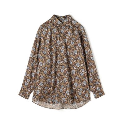 コットンサテン フラワープリント プルオーバー タックシャツ